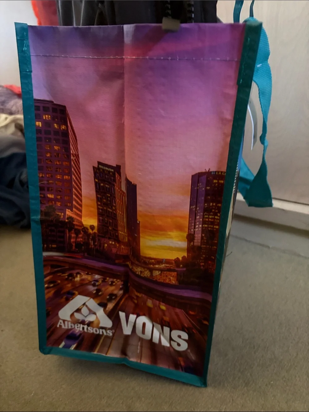 Los Angeles County Scenic Tote Bag in Teal Trim. Poly blend. NWT